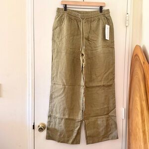 Athleta Retreat Linen Split Hem Wide-Leg High Rise Pants Size Large NWT